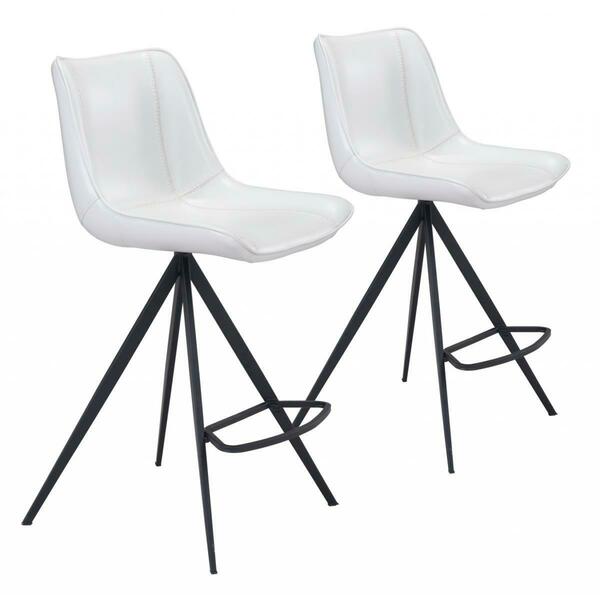 Gfancy Fixtures White & Black Faux Leather Triangle Base Counter Chairs, 2PK GF3663877